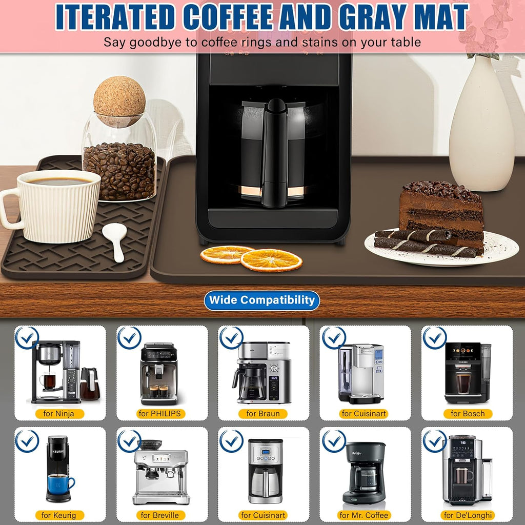 Silicone Coffee Mat - Removable Bar Mat with Concave and Convex Design, Leak-Proof and Non-Slip, Suitable for Use Under the Coffee Machine to Keep the Countertop Clean (brown24"x16")