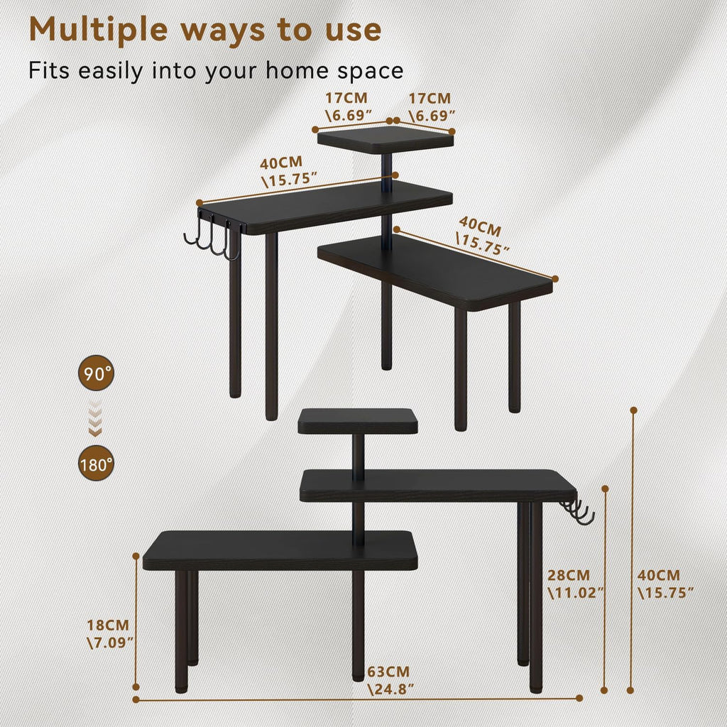 IBUYKE Countertop Organizer,3-Tier Spice Racks,Kitchen Counter Corner Shelf,4 Side Hooks,Adjustable Countertop Shelf for Kitchen, Bathroom, Coffee Bar, Cabinet, Desk,Black,TLJ023B