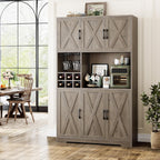 HOSTACK Kitchen Pantry Storage Cabinet, 71" Tall Food Pantry Cabinet with Microwave Stand, Farmhouse Kitchen Hutch, Coffee Bar Hutch with Wine Rack for Dining Room, Living Room, Ash Grey