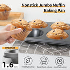 Jumbo Muffin Pan 2-Pack 6-Cups Cupcake Pan, Premium Large Muffin Tin for Baking, Non-Stick and Thickened Carbon Steel Jumbo Cupcake