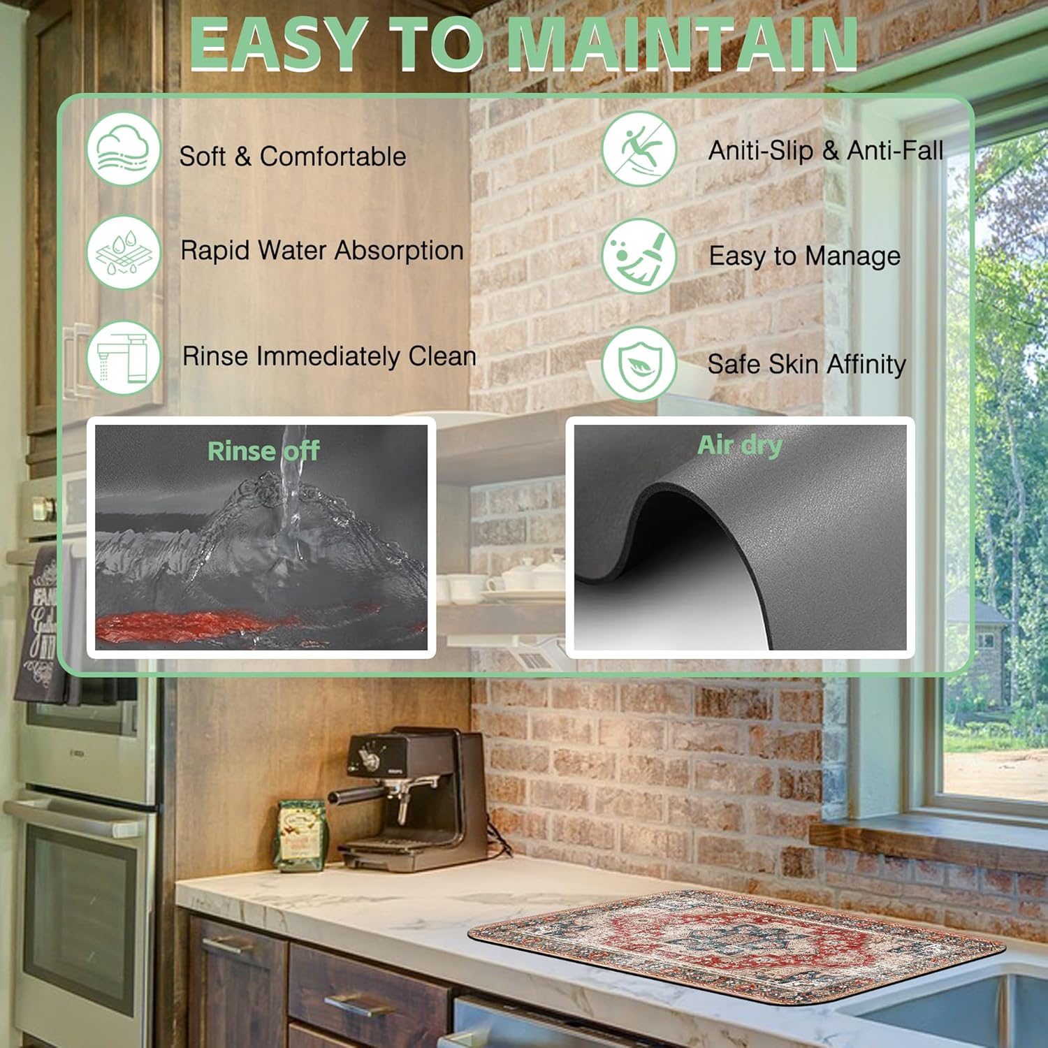 Dish Drying Mat Persian Style Textile Rug Texture Dish Drying Pad,16"X24"Bsorbent Coffee Mat for Sink Dishes or Under Rack Kitchen Counter Accessories Absorbent Hide Stain Drying Mat