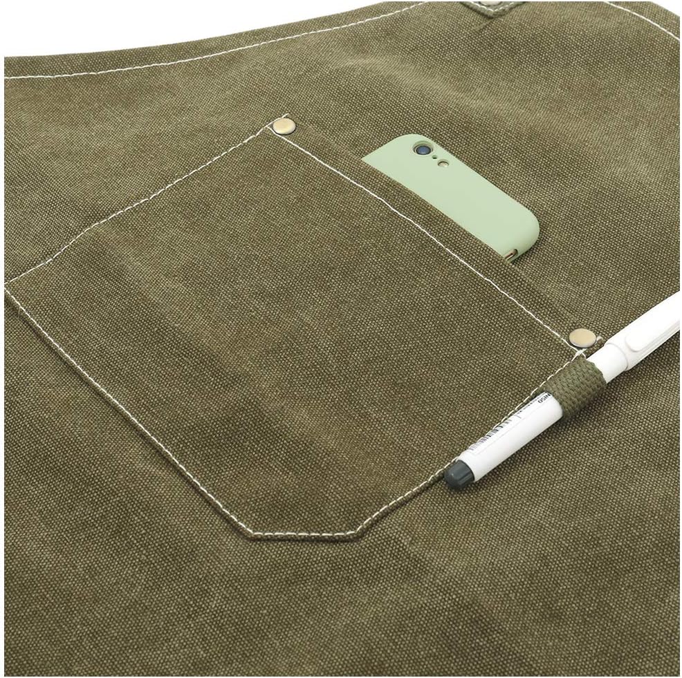 No-Tie Canvas Apron Heavy-Duty 16OZ Work Apron with Front Pocket Extra Long Straps Adjustable M–XXL