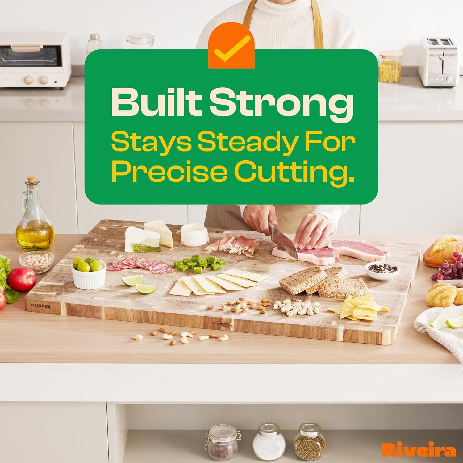 Riveira Acacia Wood Cutting Board – Gourmet Acacia Grandeur: 36 x 24 Wooden Cutting Board – Natural Wooden Cutting Boards For Kitchen Decorative – Innovative Juice Grooves Acacia Wooden Chopping Board