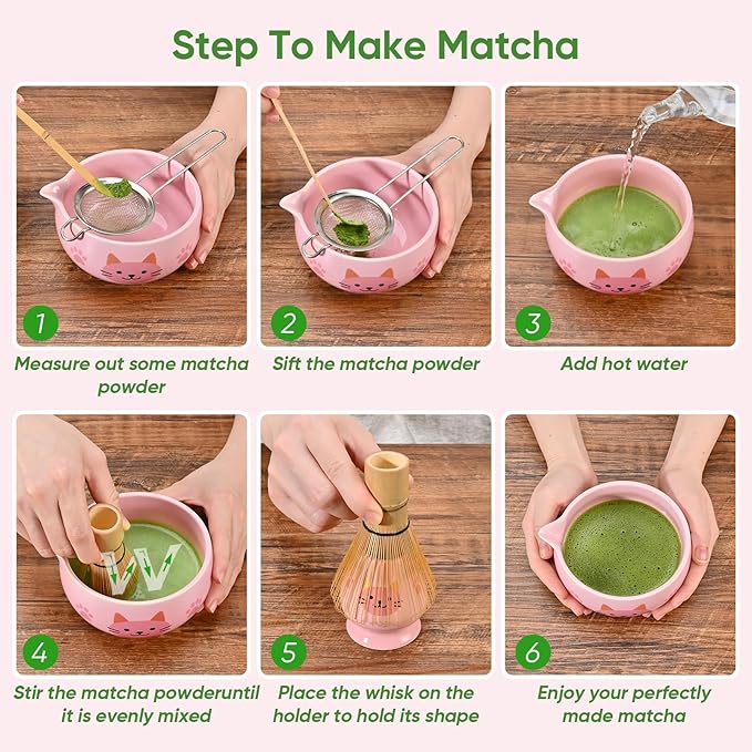 Matcha Whisk Set, 8Pcs Matcha Set for Ceremony, Matcha Whisk and Ceramic Bowl with Matcha Scoop & Sifter and All Accessories for Breakfast, Afternoon Tea, Ideal Gift Christmas, Anniversary