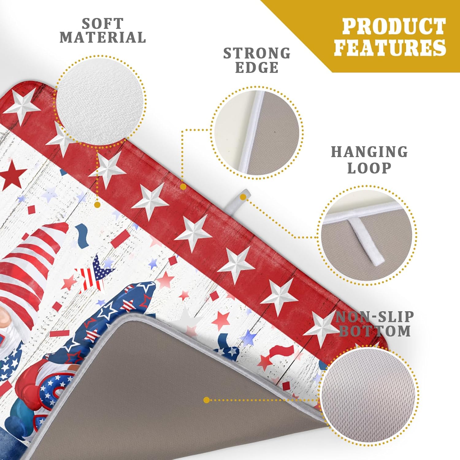 Giwawa 4th of July Gnomes Dish Drying Mat 18x24 inch Patriotic Elf Usa Stars Dish Drainer Mats Independece Day Large Microfiber Dish Drying Pad for Kitchen Countertop Holiday Decor