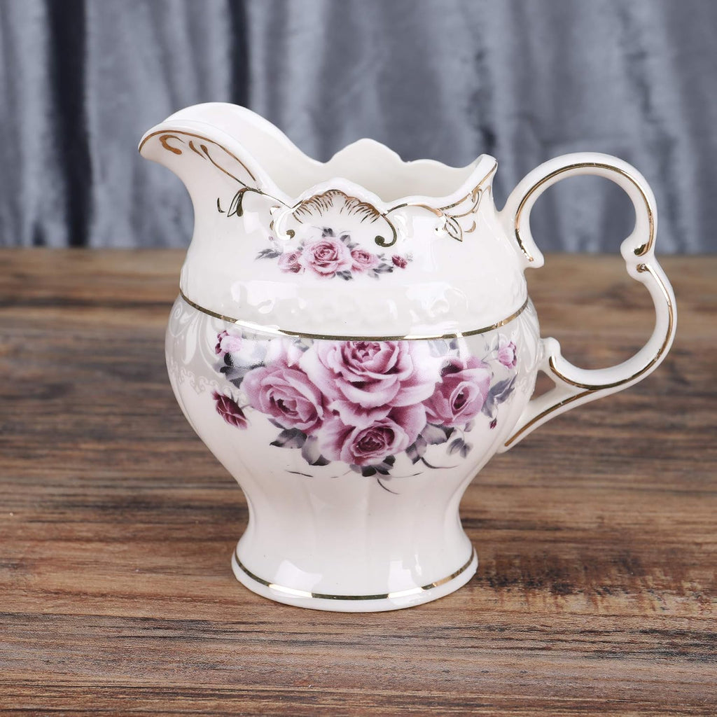 fanquare 15 Piece Porcelain Tea Set for Adults, Wedding Tea Service, Large British Teapot with Cups, Purple Rose