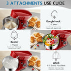 Facelle Stand Mixer, 10-Speed 6QT Kitchen Electric Mixer, Tilt-Head Food Mixer with Beater, Dough Hook, Wire Whip and Egg Separator, scraper for Most Home Cooks - Red