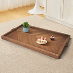 Tray for Ottoman 32 x 18 Inches, Rectangular Ottoman Trays, Extra Large Wooden Tray with Leather Handles, Food Serving Trays for Dinner, Breakfast, Snacks