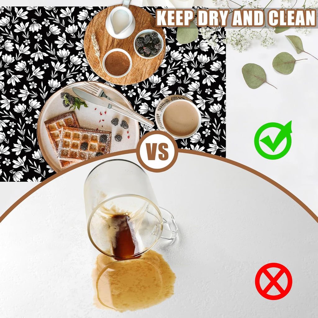 Black and White Flowers Dish Drying Mat for Kitchen Counter Coffee Bar Mat Hide Stain Absorbent Rubber Backed Drying Rack Pad Espresso Machine Coffee Bar Accessories 11.8 x 19.7 Inch