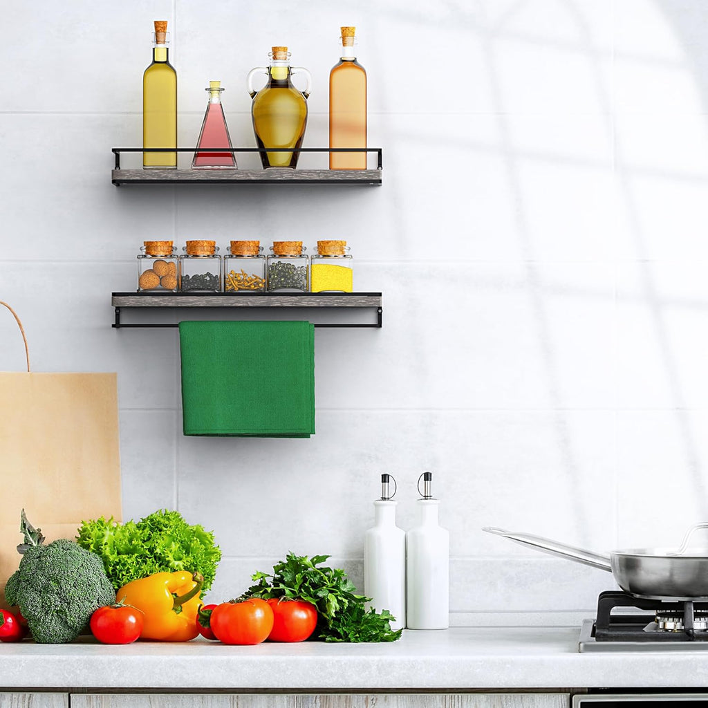 Meangood Floating Shelves Wall Mounted Set of 2, Rustic Wood Wall Storage Shelves for Bedroom,Living Room,Bathroom, Kitchen Pine