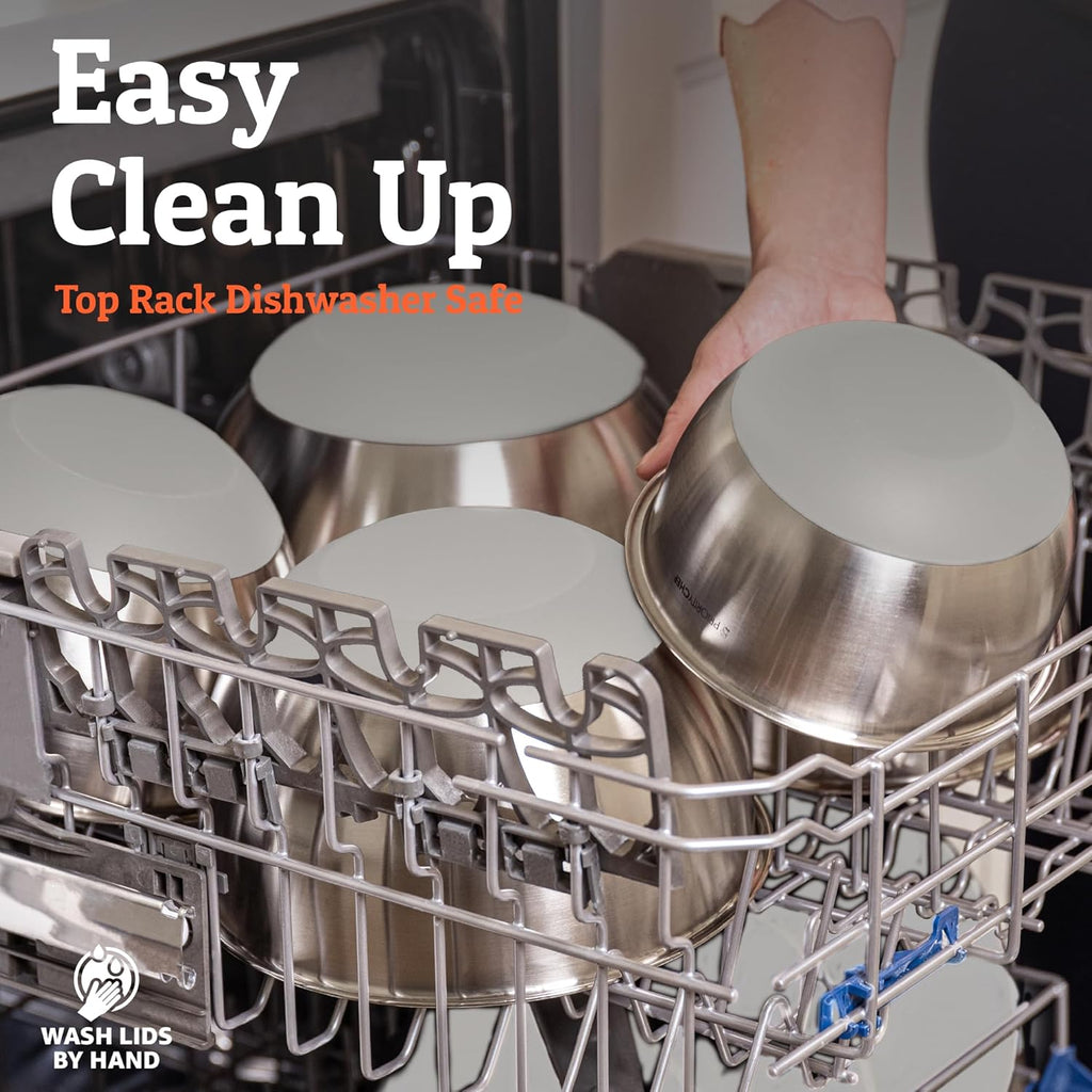 Priority Chef Premium Mixing Bowls With Airtight Lids Set, Thicker Stainless Steel Mixing Bowl Set, Large Prep Metal Bowls with Lids, Nesting Bowls for Kitchen, 1.5/2/3/4/5 Qrt, Khaki