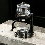 Glass Teapot Set with Infuser Semi Automatic Tea Set Magic Teapot (Bamboo - black)