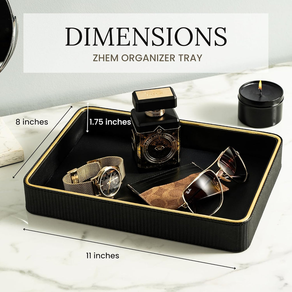 Black Leather Valet Tray for Men| Mens Valet Catch All Trays| Bedside Organizer for Nightstand| Cologne Tray for Men| Desk Trays