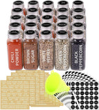 SWOMMOLY 25 Glass Spice Jars 8 oz Empty Spice Bottles with 713 Spice Labels, Chalk Marker and Funnel Complete Set. 25 Square Seasoning Containers with Airtight Cap, Pour/sift Shaker Lid