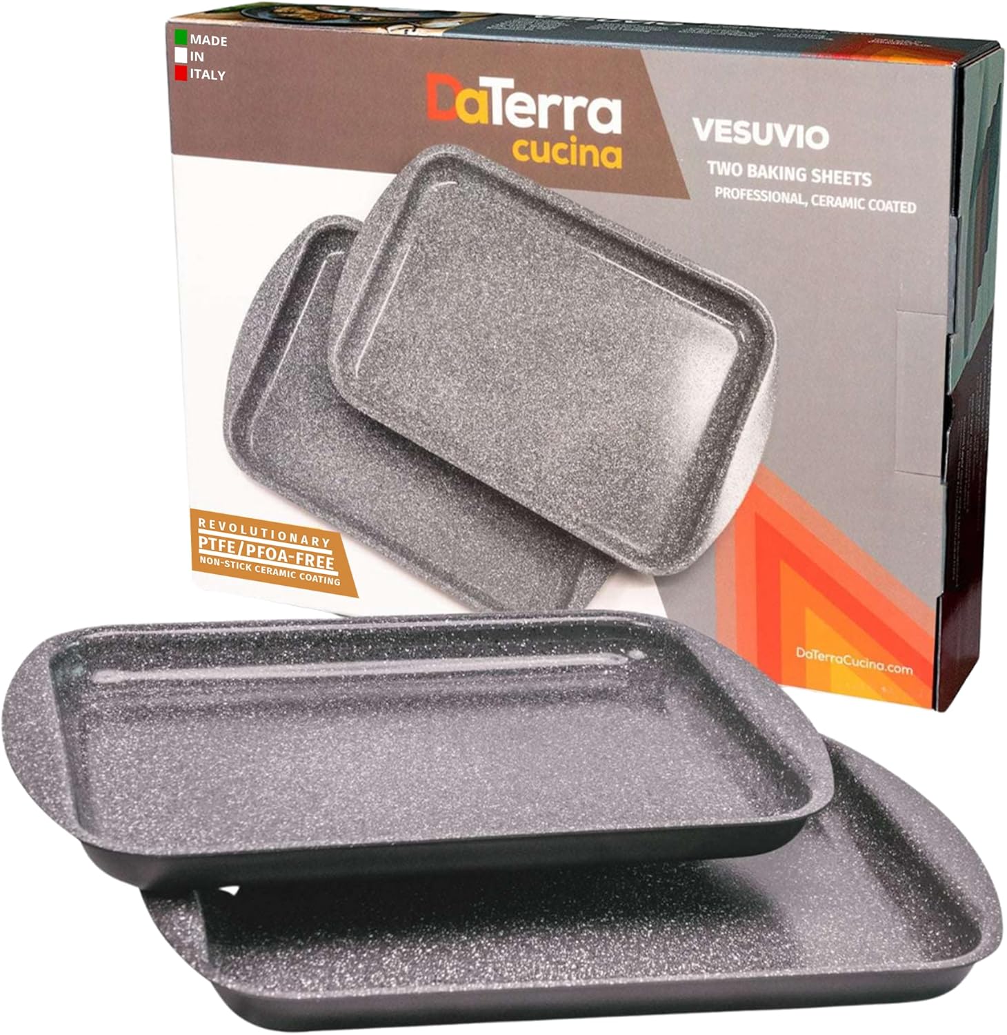 DaTerra Cucina - Nonstick Ceramic Coated Baking Sheet Twin Pack – 16" x 11" x 1" Professional Grade, PTFE, Cadmium, Lead & PFOA Free, Oven Safe, Ideal for Baking, Roasting & Cooking