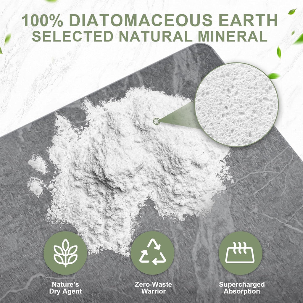 Large Stone Drying Mat for Kitchen Counter, 24" × 16" Diatomite Dish Drying Mat, Quick Dry Stone Mats, Ultra Absorbent Natural Diatomaceous Earth Mats for Dished, Bottles, Black Marble