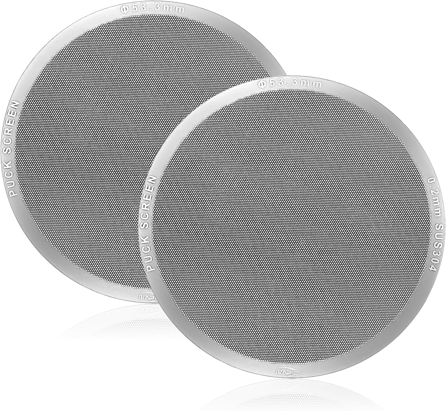 IKAPE 53.3mm 2pc Espresso Puck Screen, 0.2mm Thickness, Reusable Metal Ultra-thin & Ultra-light Coffee Filters, Food-grade 316 Stainless Steel Coffee Puck Screen for Espresso Baristas