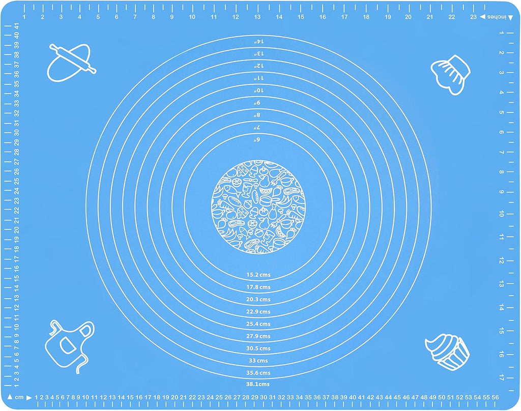 Silicone Baking Mat for Rolling Pastry Dough with Measurements, 25.6" x 17.7" BPA Free Non stick and Non Slip Blue Table Sheet Baking Supplies for Bake Pizza Cake