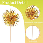 40 PCS Foil Firework Cupcake Toppers Fireworks Cupcake Picks Sparkle Tinsel Cake Decorations Cocktail Fruit Toothpick for Firework Theme Birthday Wedding Graduation Party Decorations Supplies Gold