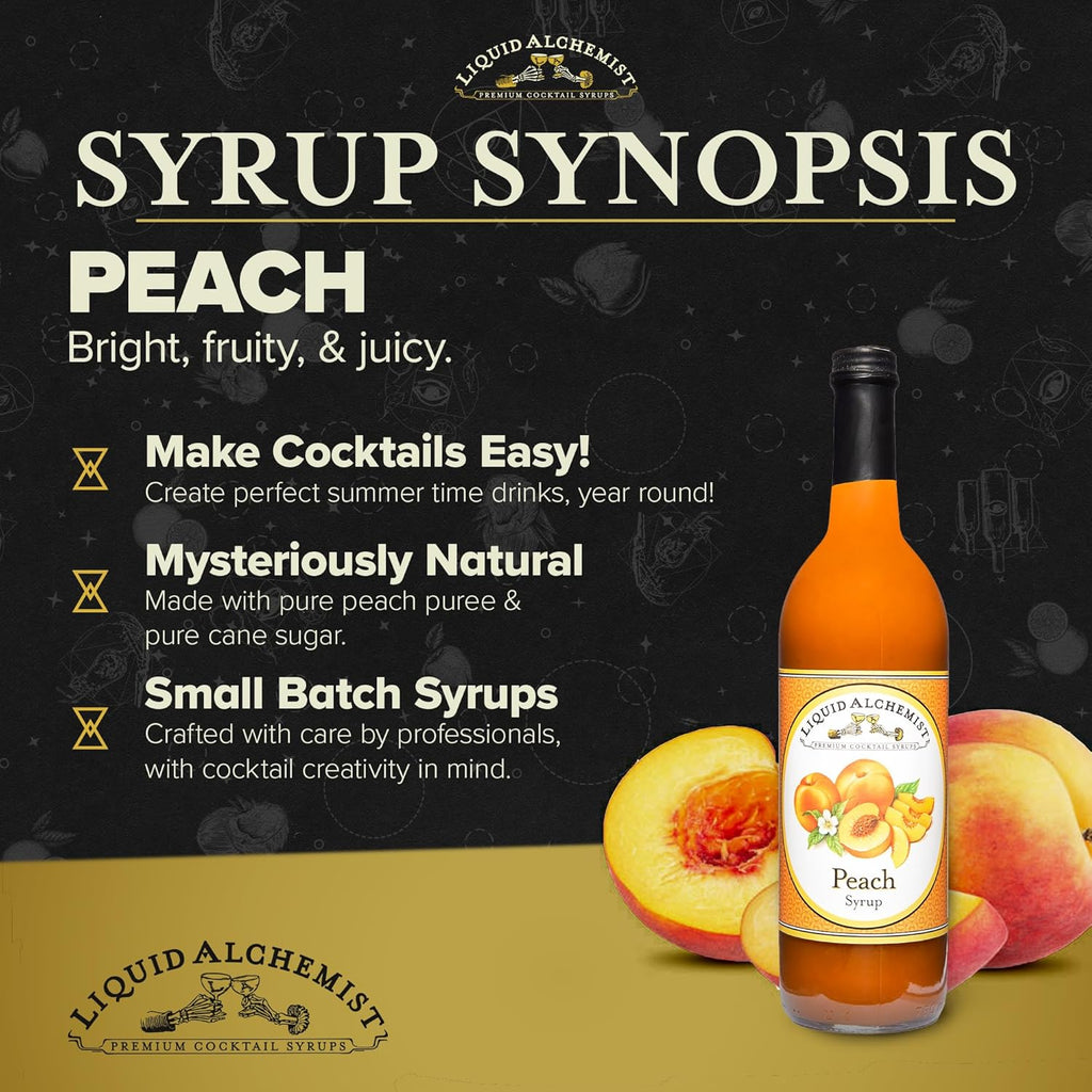 Liquid Alchemist Peach Syrup for Drinks - Real Ingredients Make the Perfect Summer Cocktail or Margarita Mix - Our Peach Flavoring Syrup is Non-GMO & Vegan (25 oz)