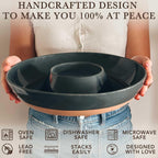 Mora Ceramic Chips and Dip Serving Tray: Large Divided Party Bowl Set for Chips & Salsa, Veggies & Dip, Fruit, Snacks, Entertaining, Hosting, etc. Minimalist Design for the Modern Hostess - Charcoal