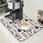 Coffee Cute Doodle Dish Drying Mat for Kitchen Counter Coffee Bar Mat Hide Stain Absorbent Rubber Backed Drying Rack Pad Fit Espresso Machine Table Accessories 11.8 x 19.7 Inch