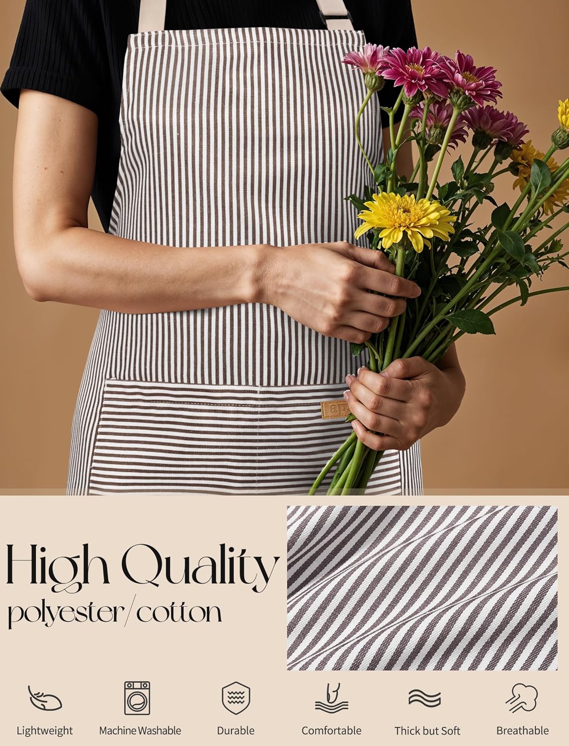 2 Pack Kitchen Cooking Aprons, Soft Aprons for Women Men with 2 Pockets Chef Apron with Adjustable Neck Strap and Long Tie