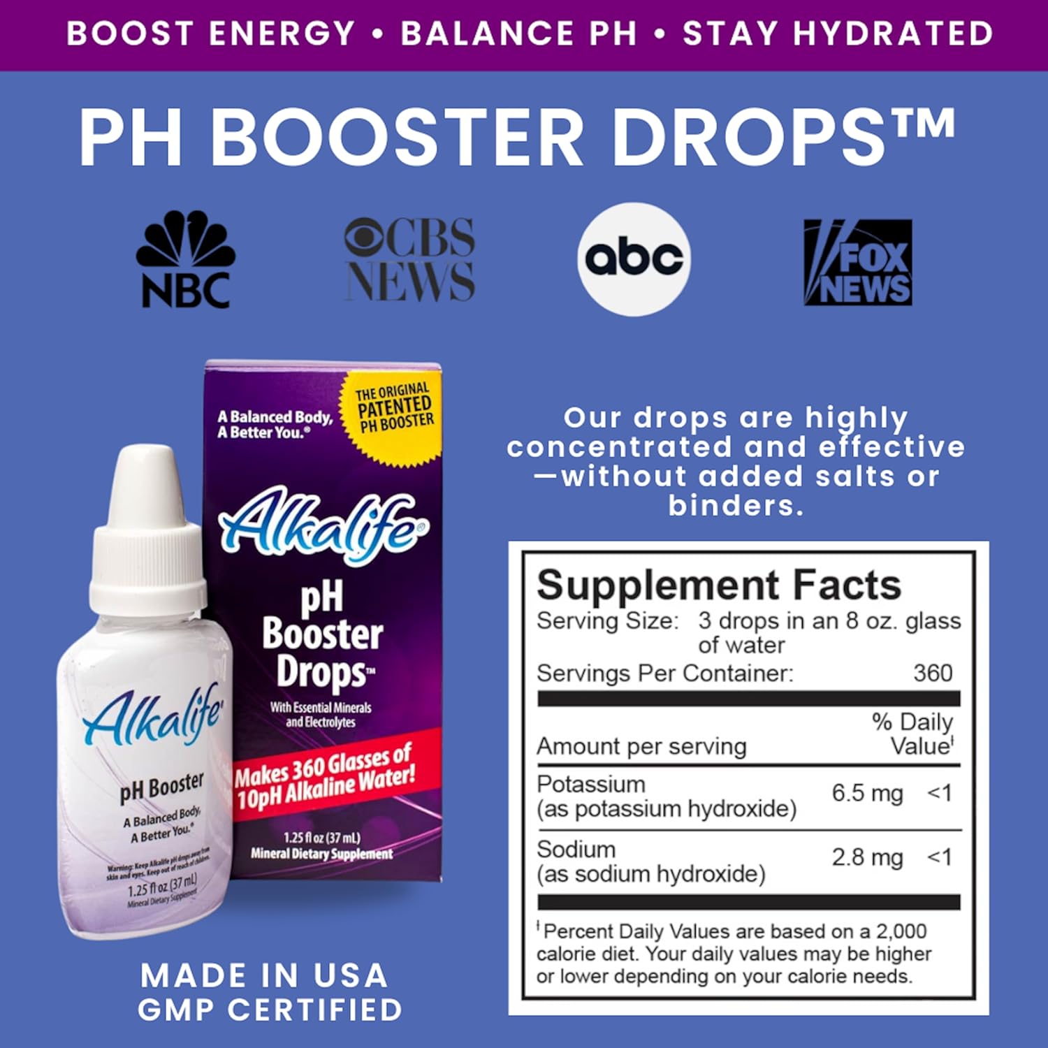 Alkalife pH Booster Drops | The First Patented Alkaline Water Booster to Neutralize Acid & Balance pH for Immune Support, Peak Performance, Detox, Overall Wellness – 1.25oz