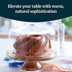 Libbey Acacia Wood Cake Stand with Lid, Footed Round Cake Container, Ball Top Handle Covered Cake Stand, Durable Glass Dome Cover