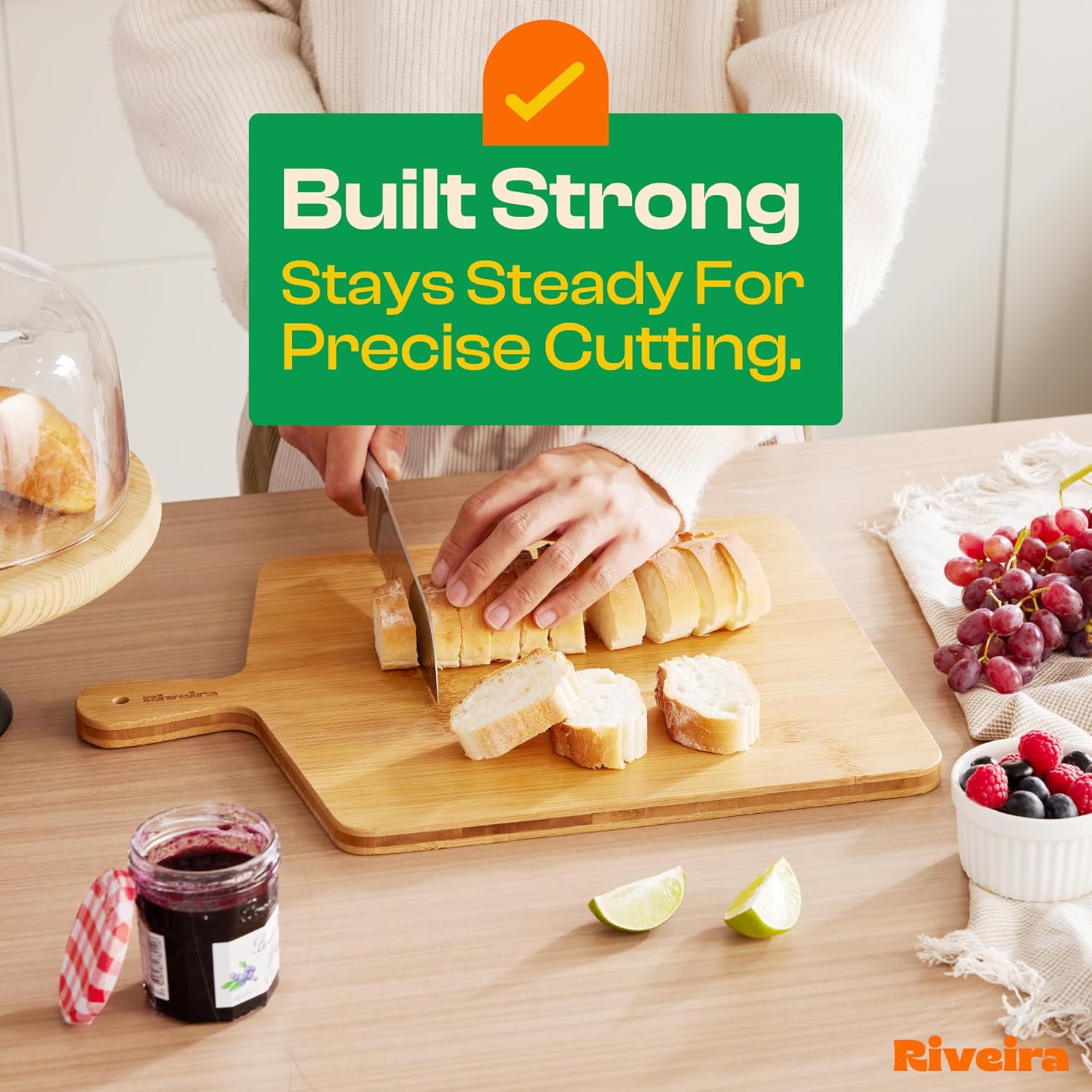 Riveira Brown Bamboo Wood Cutting Board – Gourmet Bamboo Grandeur: 17 x 13 Wooden Cutting Board – Wooden Cutting Boards For Kitchen Decorative – Innovative Juice Grooves Wooden Chopping Board