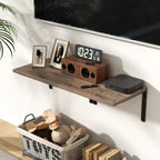 Fun Memories Floating Shelves for Wall, 12 Inch Deep Floating Shelves Set of 2, Wall Mounted Shelf with Metal Brackets, Rustic Wood Wide Shelf for Bathroom, Kitchen and Living Room, Grey, 16W x 12D