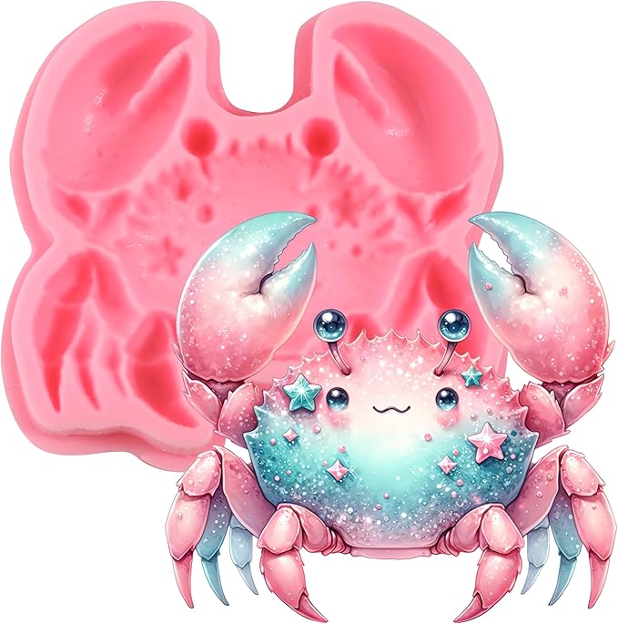 1 Pcs Cute Crab Chocolate Silicone Mold, Ocean Theme Cake Decoration Fondant Mold, for Summer Party Cupcake Toppers Cookies Candy Chocolate Gum Resin Modeling Clay Plaster Soap Reusable