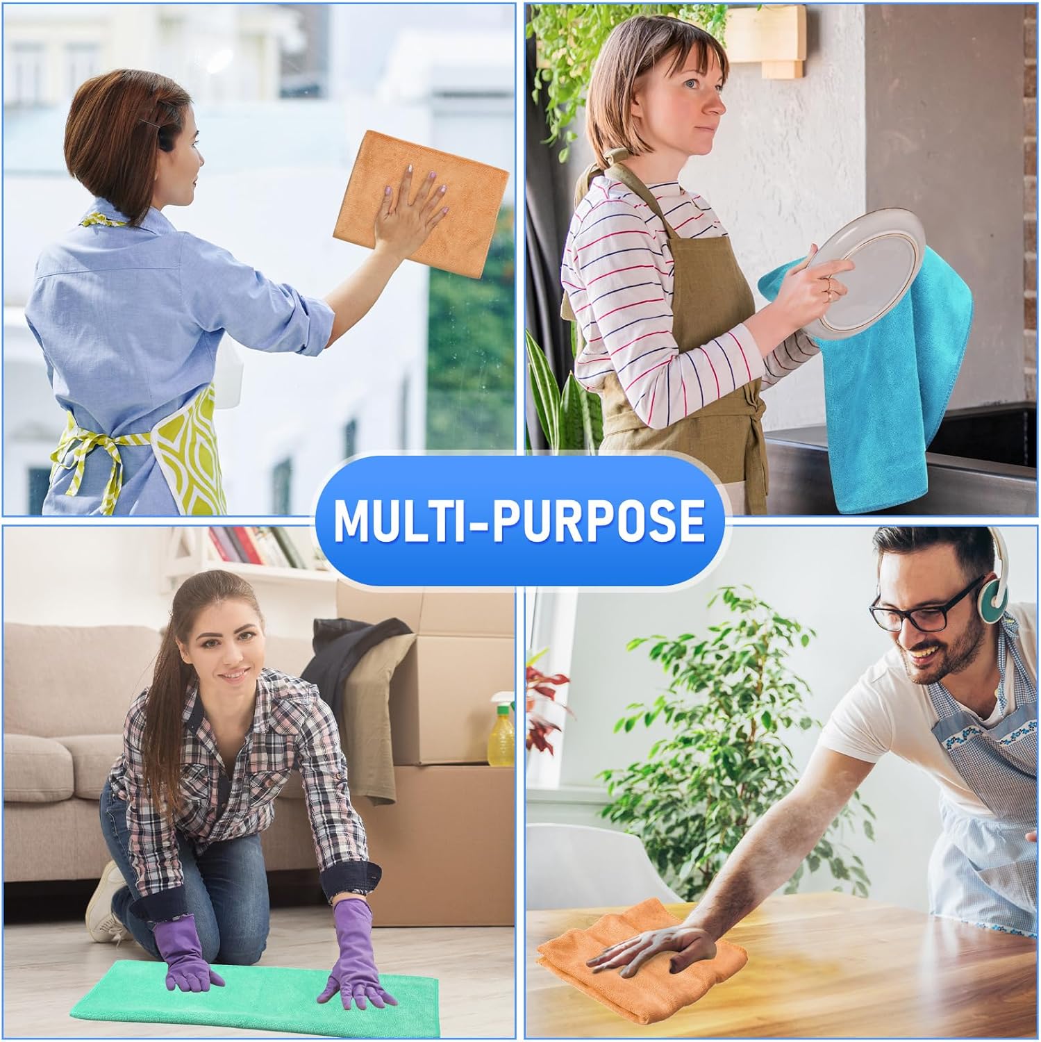 Newwiee 3 Pcs Extra Large Microfiber Cleaning Cloth 30" x 20" Washable Reusable Microfiber Towel Streak Free Lint Free Cloth for Cleaning Home Glass Office Window Bathrooms (Light Green,Blue,Orange)