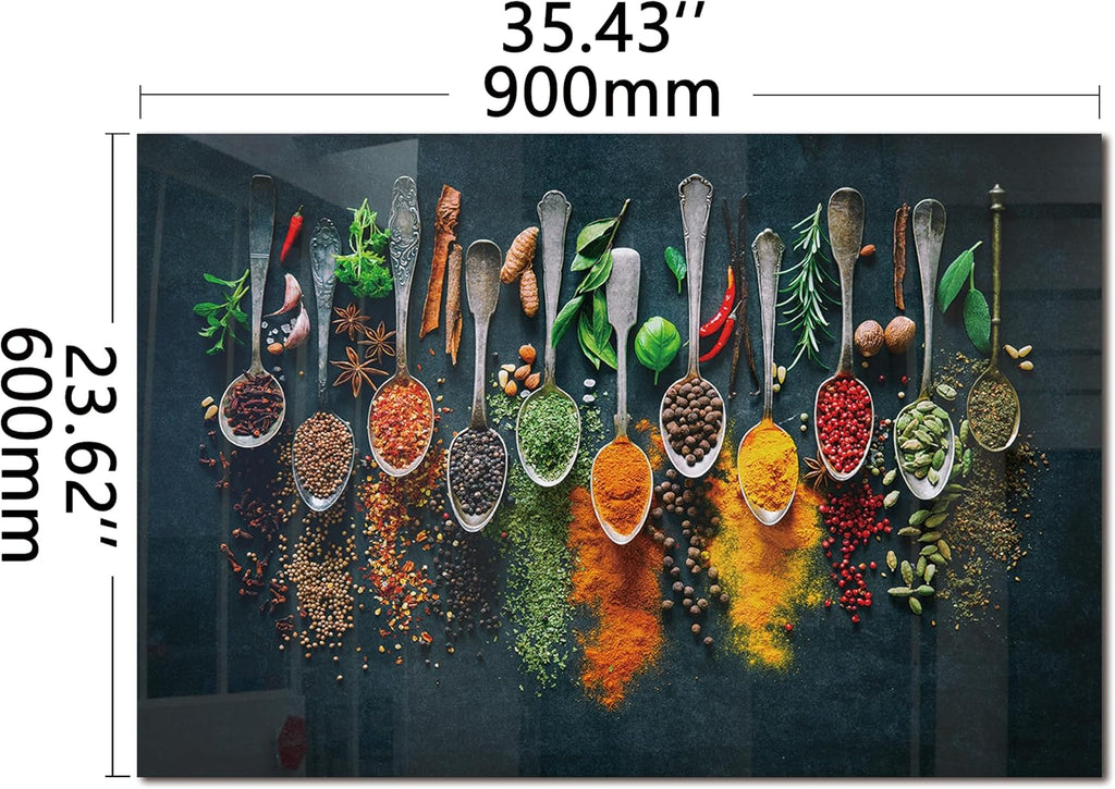 DAIFURONGE Spice Tempered Glass Backsplash For Kitchen Behind Stove,Stove Back Top Cover,Easy to Clean Glass Splashback, Sink Cover Splash Guard,Home Kitchen Wall Decor (35.43"x23.62"(90x60cm))
