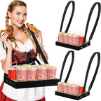 Marsui 2 Pcs Halloween Snack Trays with Straps 15 x 11 x 2 Inch Wooden Movie Night Snack Drink Trays Vendor Usherette Popcorn Drink Beverage Carrier for 20's Theme Carnival Party Costume(Black)