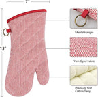 1 Pair Yarn Dyed Oven Mitts 100% Cotton Heat Resistant 470 Degree Gloves Men Women Cooking Baking Barbecue BBQ Microwave Crafting Machine Washable Pot Holders Mittens (red2)