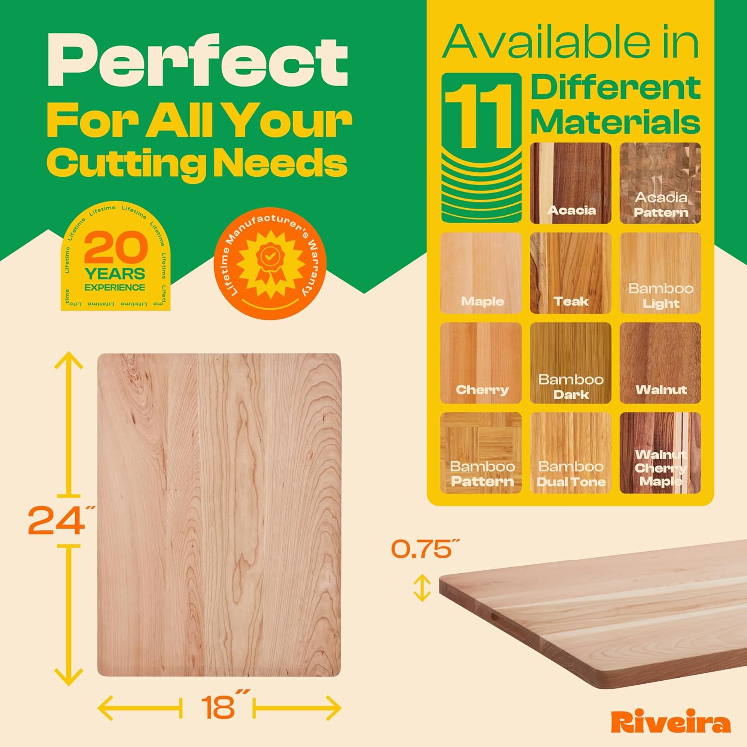 Riveira Cherry Wood Cutting Board – Gourmet Black Cherry Grandeur: 24 x 18 Wooden Cutting Board – Wooden Cutting Boards For Kitchen Decorative – Innovative Juice Grooves Cherry Wooden Chopping Board