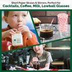 5.75 inch Short Pink Paper Straws 500 Counts, for Cocktail, Mixed Drinks, Cake Pops, Bars, Restaurants - Disposable, Compostable