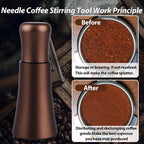WDT tool, Espresso Distribution tools, 10 x 0.35mm 304 Stainless Steel Needles Installed with 10 Extra needles for Espresso Stirrer Replacement, Aluminum Alloy Handle with Stand (Matte Brown)