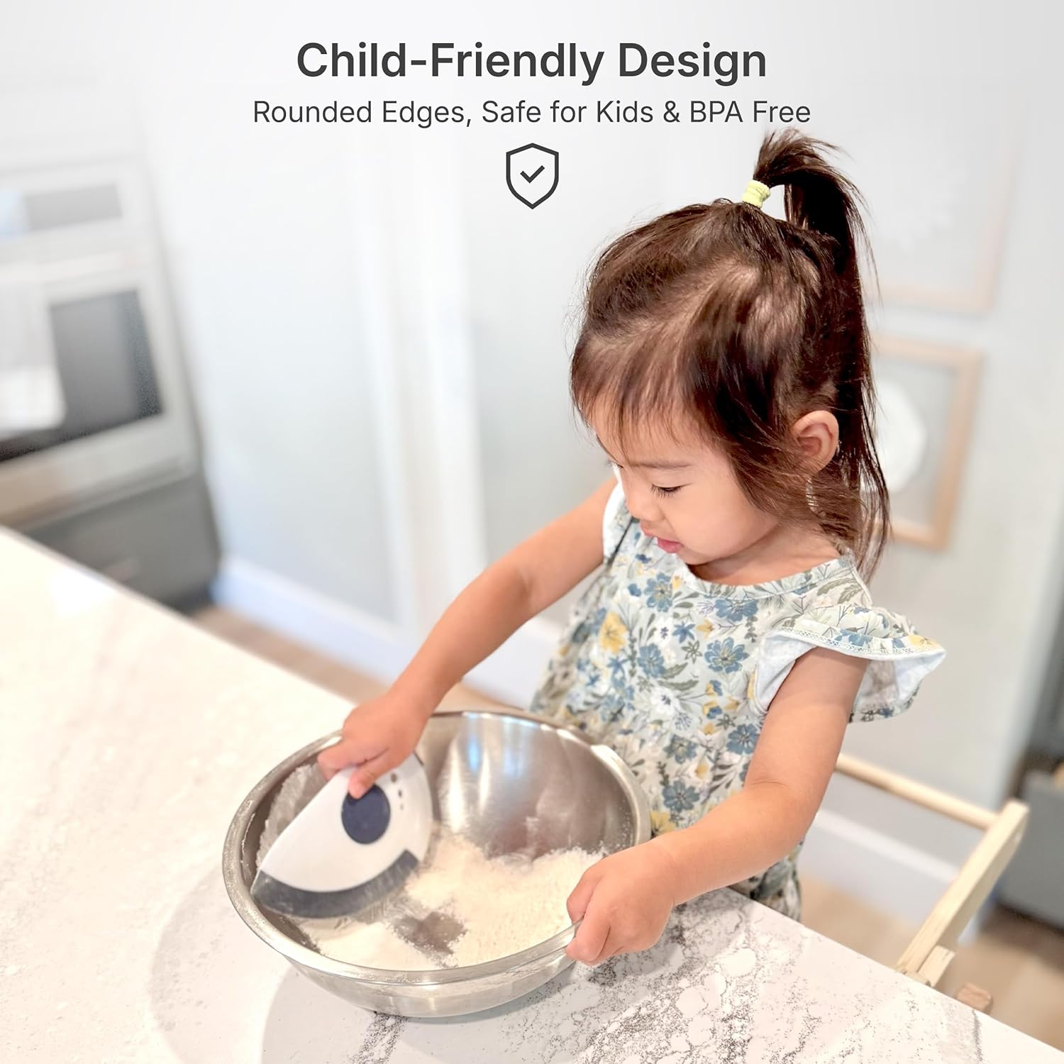 Nextrend BakerScraper – 5-in-1 Flexible Bowl Scraper, Bench Scraper and Dough Scraper with Stainless Steel Edge, Ruler & Herb Stripper – BPA Free, Dishwasher Safe - Blue