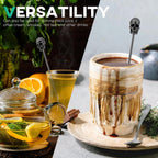 Homestia 6Pcs Skull Swizzle Sticks 7.5inch Coffee Stirrers Reusable Stainless Steel Beverage Cocktail Stirrer for Bar Halloween Party Mixing Drinks (Black)