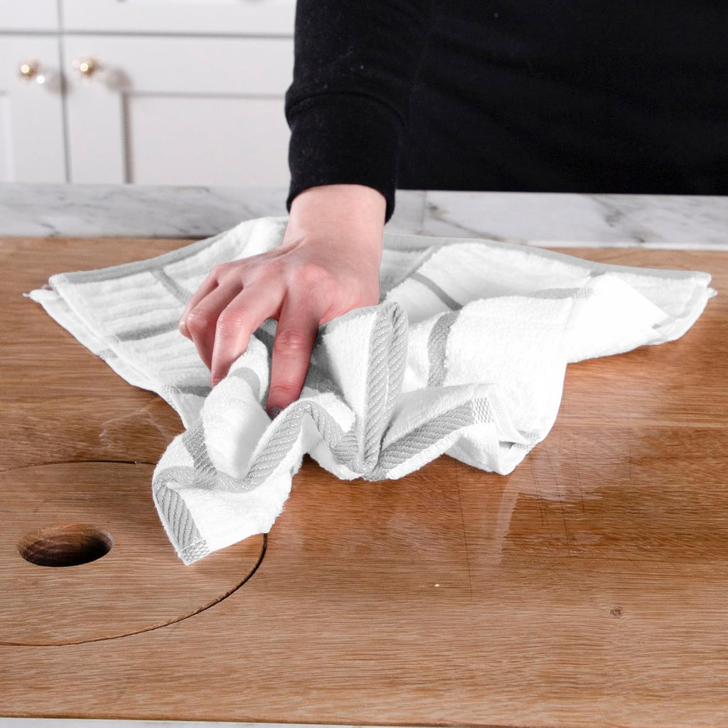 All-Clad Solid & Coordinate Kitchen Towels: Highly Absorbent, Super Soft Long Lasting 100% Cotton, 17" x 30" Tea Towels for Cleaning & Drying Dishes, Pans, Glassware, Countertops, 4-Pack, Titanium