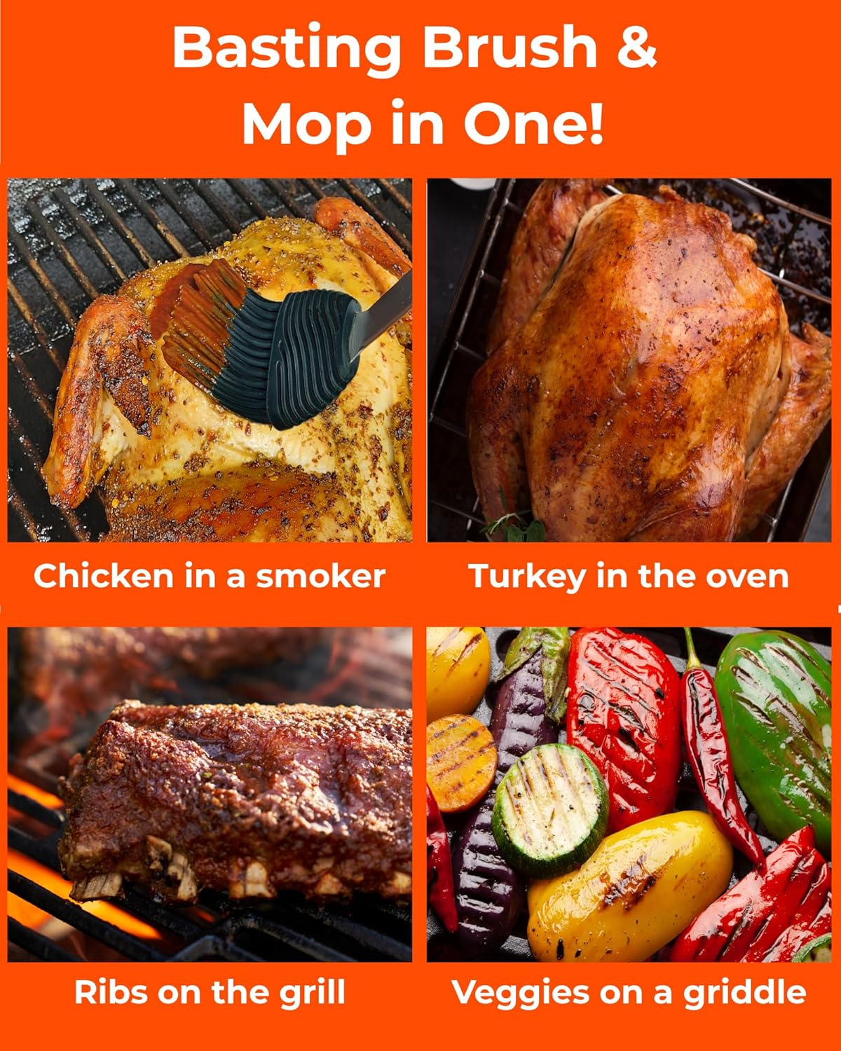 Grill Basting Mop – Silicone BBQ Basting Brush for Cooking, Oil & Sauce Brush for Grilling, Heat-Resistant Baster Brush, Dishwasher Safe Grill Mop for BBQ, Smoking, Roasting