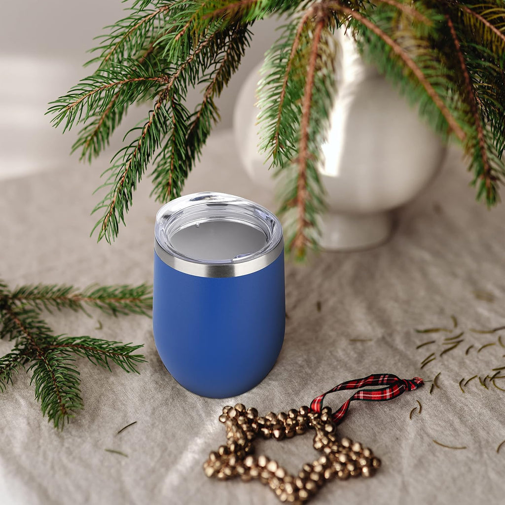 DOMICARE Stainless Steel Wine Tumbler Bulk with Lid, Personalized Insulated Tumblers Set, 12oz Travel Coffee Cups Pack of 12, Dark Blue