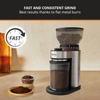 KRUPS Burr Coffee Grinder, 18 Adjustable Grind Settings, 2-20 Cups per Grind, Sinlge Touch, Spice and Coffee Bean Grinder, Stainless Steel, Black