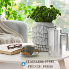 Mixpresso Stainless Steel French Press Coffee Maker 27 Oz 800ml, Double Wall Insulated French Press Stainless Steel, Built-In Thermometer, Easy Clean Tea Brewer, Easy Press Durable Metal Coffee Press