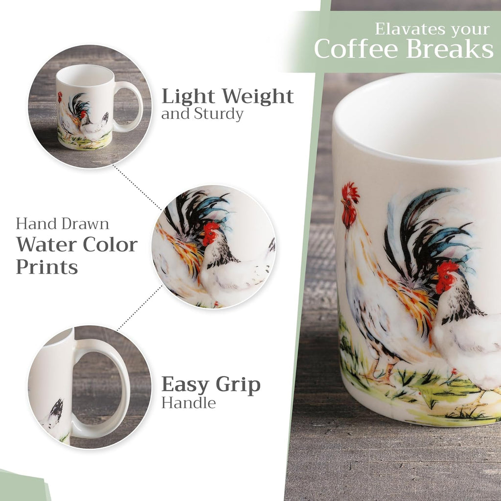 Maison d' Hermine Coffee Mug with Handles Fine Bone China Mugs Pack of Two Tea Cups for Hot Beverages Cappuccino Latte Home Restaurant Office Perfect for Gift (Campagne, 12 Ounce)