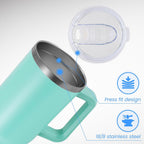 DOMICARE 40 oz Tumbler with Handle and Straw, Stainless Steel Tumbler with Lid and Straw, Reusable Vacuum Insulated Cup, Travel Coffee Mug, Mint Green, 4Pack