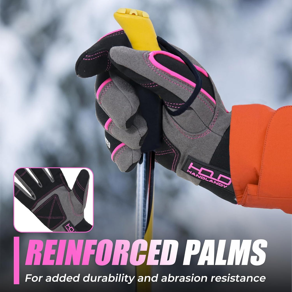 HANDLANDY Waterproof Insulated Work Gloves, 3M Thinsulate Thermal Winter Gloves for Men Women Touch Screen, Warm Ski Snowboard Cold Weather Gloves (Small, Pink)