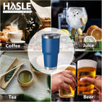 HASLE OUTFITTERS 30oz Stainless Steel Tumbler, Double Wall Vacuum Insulated Travel Mug Tumbler, Durable Insulated Coffee Mug, Gift Box Set (Dark Blue, 4)